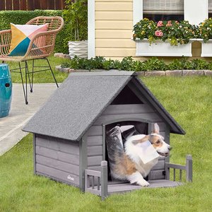 Aivituvin Strong Iron Frame Outdoor Dog House with Porch, Small, Gray