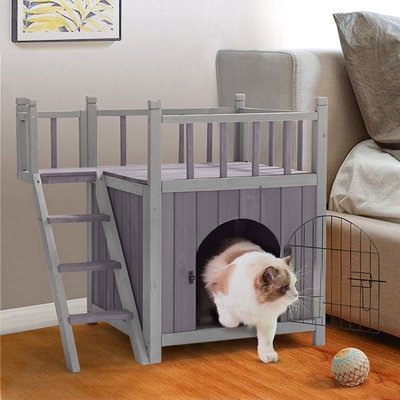 Aivituvin Aivituvin Outdoor & Indoor Cat House with Litter Box, Grey