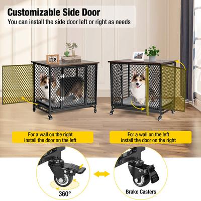 Show full view: Aivituvin Side End Table Furniture Style Dog Crate with Tray, Cushion & Casters, Medium slide 3 of 11