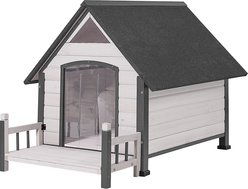 Aivituvin Outdoor Iron Frame with Porch Dog House, Off White