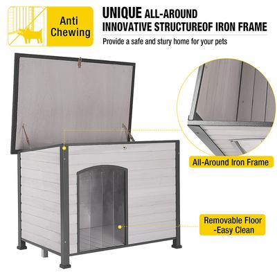 Show full view: Aivituvin Heavy Duty Wooden Iron Frame Dog House, Off White slide 4 of 9