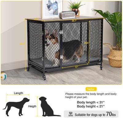 Show full view: Aivituvin Side End Table Furniture Style Dog Crate with Tray, Cushion & Casters, Coffee, Large slide 6 of 8
