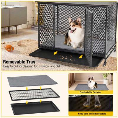 Show full view: Aivituvin Side End Table Furniture Style Dog Crate with Tray, Cushion & Casters, Medium slide 4 of 11