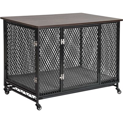 Aivituvin Aivituvin Side End Table Furniture Style Dog Crate with Tray, Cushion & Casters, Coffee, Large