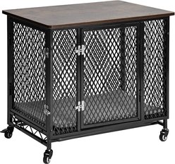 Aivituvin Side End Table Furniture Style Dog Crate with Tray, Cushion & Casters, Medium