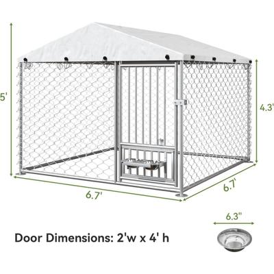 Show full view: Yafylly Outdoor Dog Kennel with Swivel Feeder, Silver, 6.67 x 6.67-ft slide 7 of 7