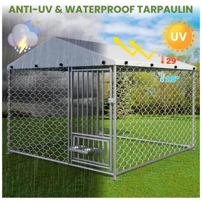 Show full view: Yafylly Outdoor Dog Kennel with Swivel Feeder, Silver, 6.67 x 6.67-ft slide 4 of 7