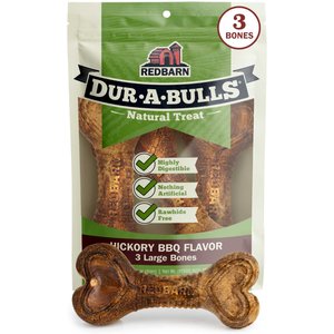 Redbarn Dur-A-Bulls Bones Hickory Flavor Dog Chew Treats, Large, 3 count