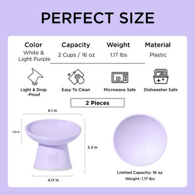 Show full view: Necoichi Tilted Elevated BPA-Free Plastic Dishwasher & Microwave Safe, Non-Slip & Anti Vomiting Cat Food Bowl, Lilac Ice, 2 count slide 2 of 9