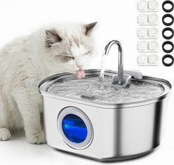Neareal VB-01 Automatic Stainless Steel Cat Water Fountain with 5 Filters & 5 Sponges, Silver, Medium: 3.2-L
