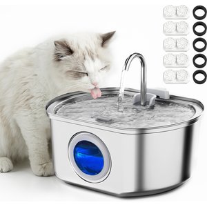 Neareal VB-01 Automatic Stainless Steel Cat Water Fountain with 5 Filters & 5 Sponges, Silver, Medium: 3.2-L