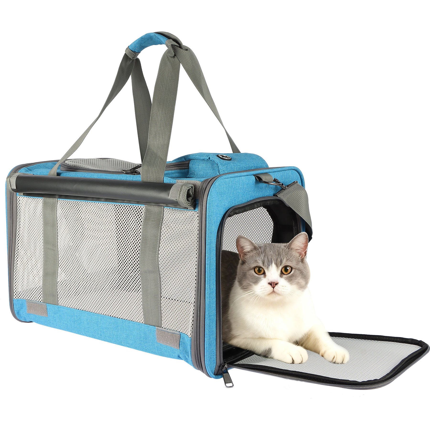 DOPZER Soft-Sided Airline Approved Escape Proof Bag Dog & Cat Carrier, 18.1 x 11.8 x 11.8-in, Blue