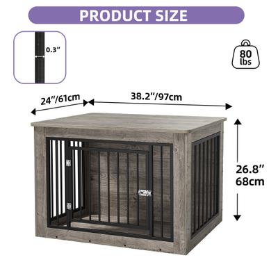 Show full view: Wooflex 2-in-1 Wooden Indoor Dog Crate, Grey, 38-in slide 3 of 8