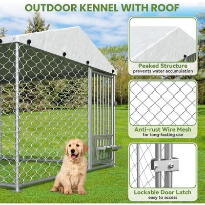 Show full view: Yafylly Outdoor Dog Kennel with Swivel Feeder, Silver, 6.67 x 6.67-ft slide 3 of 7