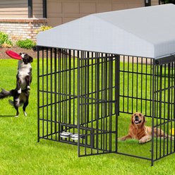 Yafylly Outdoor Large Dog Kennel with Roof Cover, Black+Gray, 6.6 x 6.6-ft slide 2 of 6