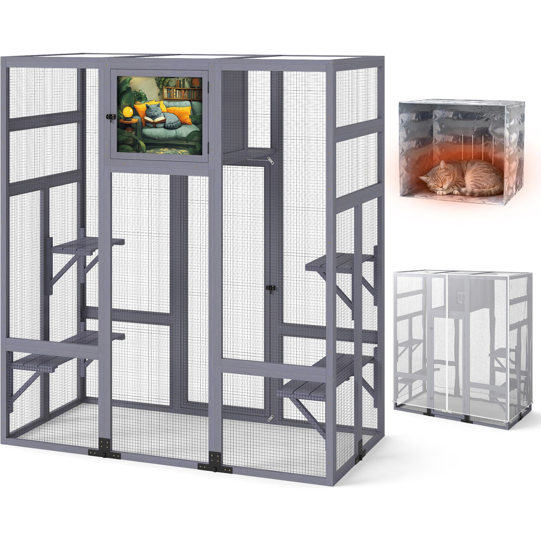 Coziwow Outdoor Cat Exercise Pen with Insulated Cat House