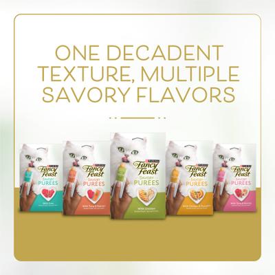 Show full view: Fancy Feast Savory Puree Naturals with Chicken & Pumpkin in a Demi-Glace Squeezable Tube Lickable Cat Treats, 1.4-oz carton, 4 count slide 8 of 10