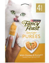 Fancy Feast Savory Puree Naturals with Chicken & Pumpkin in a Demi-Glace Squeezable Tube Lickable Cat Treats, 1.4-oz carton, 4 count