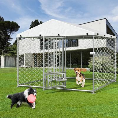 Show full view: Yafylly Outdoor Dog Kennel with Swivel Feeder, Silver, 6.67 x 6.67-ft slide 6 of 7