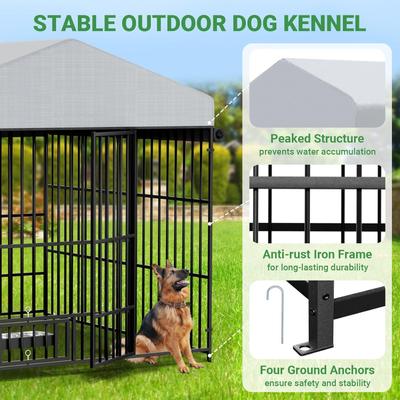 Show full view: Yafylly Outdoor Large Dog Kennel with Roof Cover, Black+Gray, 6.6 x 6.6-ft slide 4 of 6
