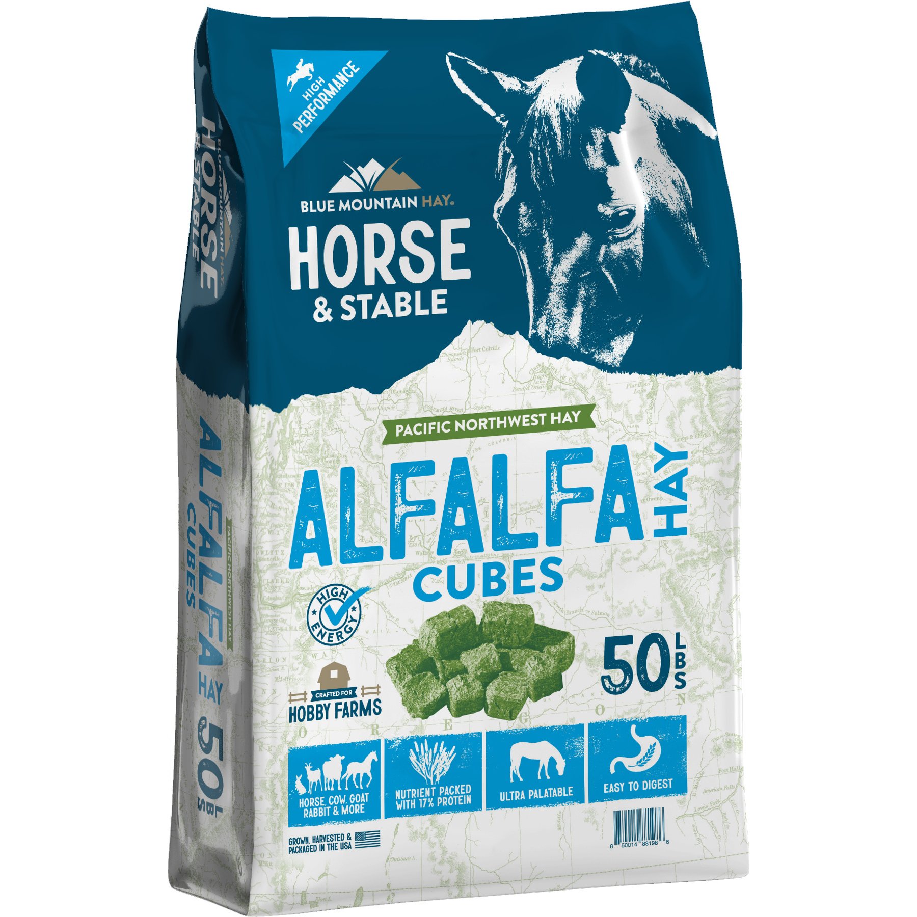 Blue Mountain Hay High Altitude Alfalfa Hay Cubes Horse Feed, 50-lb bag