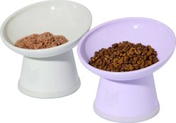 Necoichi Tilted Elevated BPA-Free Plastic Dishwasher & Microwave Safe, Non-Slip & Anti Vomiting Cat Food Bowl, Lilac Ice, 2 count