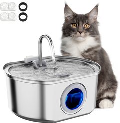 Neareal VB-01 Automatic Stainless Steel Cat Water Fountain with 2 Filters & 2 Sponges, Silver, Medium: 3.2-L