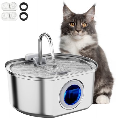 Neareal Neareal VB-01 Automatic Stainless Steel Cat Water Fountain with 2 Filters & 2 Sponges, Silver, Medium: 3.2-L
