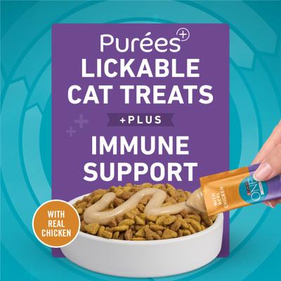 Show full view: Purina ONE Immune Support Chicken Puree Indoor Lickable Cat Treats, 1.4-oz sleeve, 4 count slide 4 of 10