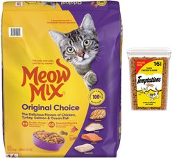 Meow Mix Original Choice Dry Food, 16-lb bag + Temptations Classic Tasty Chicken Flavor Cat Treats