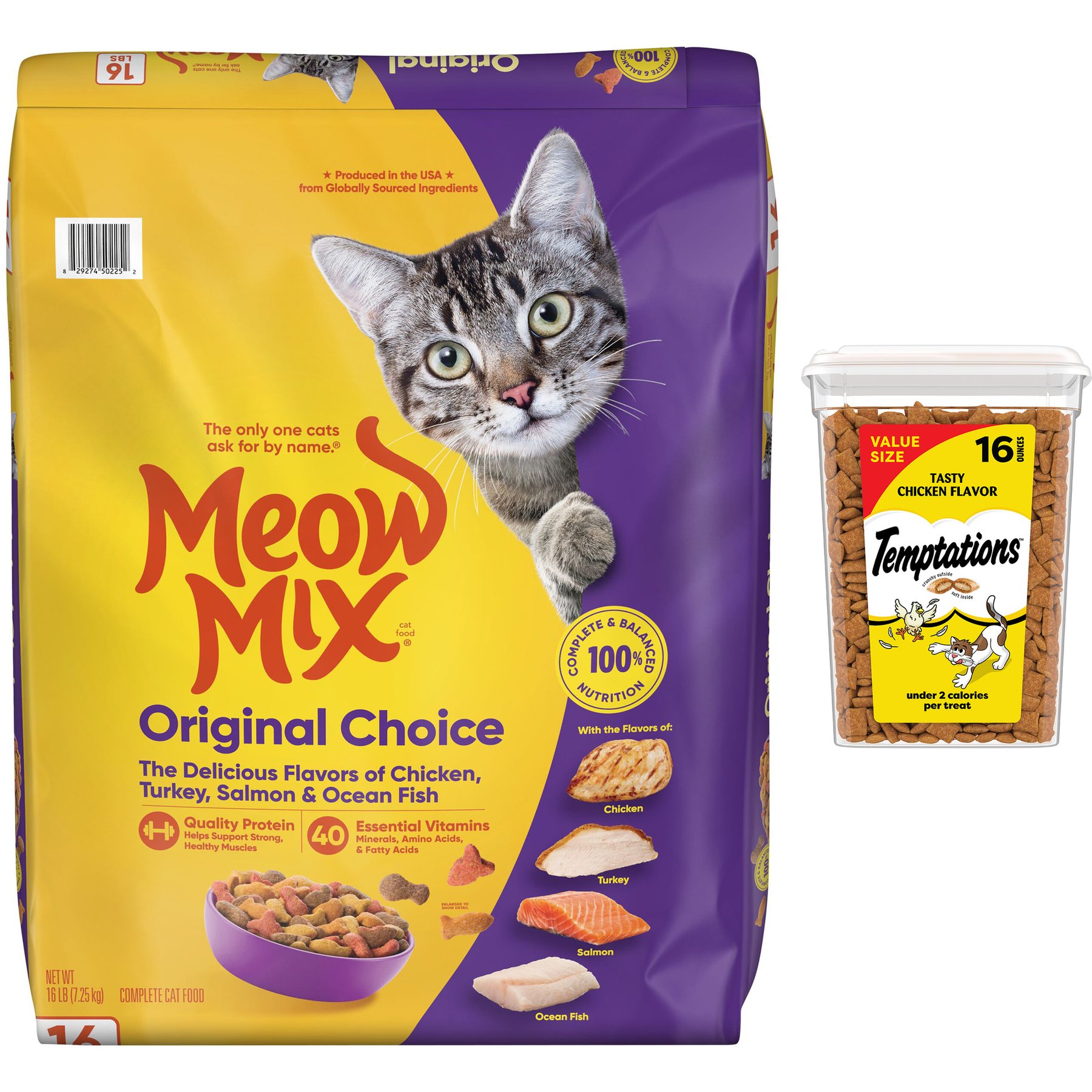 Meow Mix Original Choice Dry Food, 16-lb bag + Temptations Classic Tasty Chicken Flavor Cat Treats