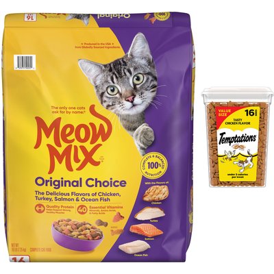 Meow Mix Meow Mix Original Choice Dry Food, 16-lb bag + Temptations Classic Tasty Chicken Flavor Cat Treats