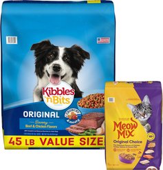 Meow Mix Original Choice Dry Cat Food + Kibbles 'n Bits Original Savory Beef & Chicken Dry Dog Food