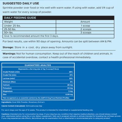Show full view: Chew + Heal High Protein Goat Milk Powder Digestive Aid Supplement for Dogs, 6-oz jar slide 8 of 9