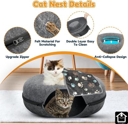 Show full view: HOMAGICO Indoor Peekaboo Donut Tunnel Bed Cat Plush Toy, Dark Grey, Medium slide 5 of 6