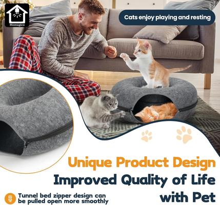 Show full view: HOMAGICO Indoor Peekaboo Donut Tunnel Bed Cat Plush Toy, Dark Grey, Medium slide 4 of 6