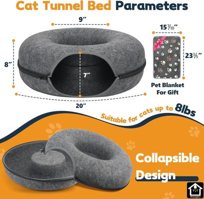 Show full view: HOMAGICO Indoor Peekaboo Donut Tunnel Bed Cat Plush Toy, Dark Grey, Medium slide 2 of 6