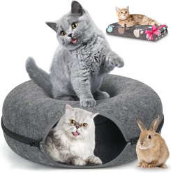 HOMAGICO Indoor Peekaboo Donut Tunnel Bed Cat Plush Toy, Dark Grey, Large