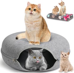 HOMAGICO Indoor Peekaboo Donut Tunnel Bed Cat Plush Toy, Light Grey, Medium