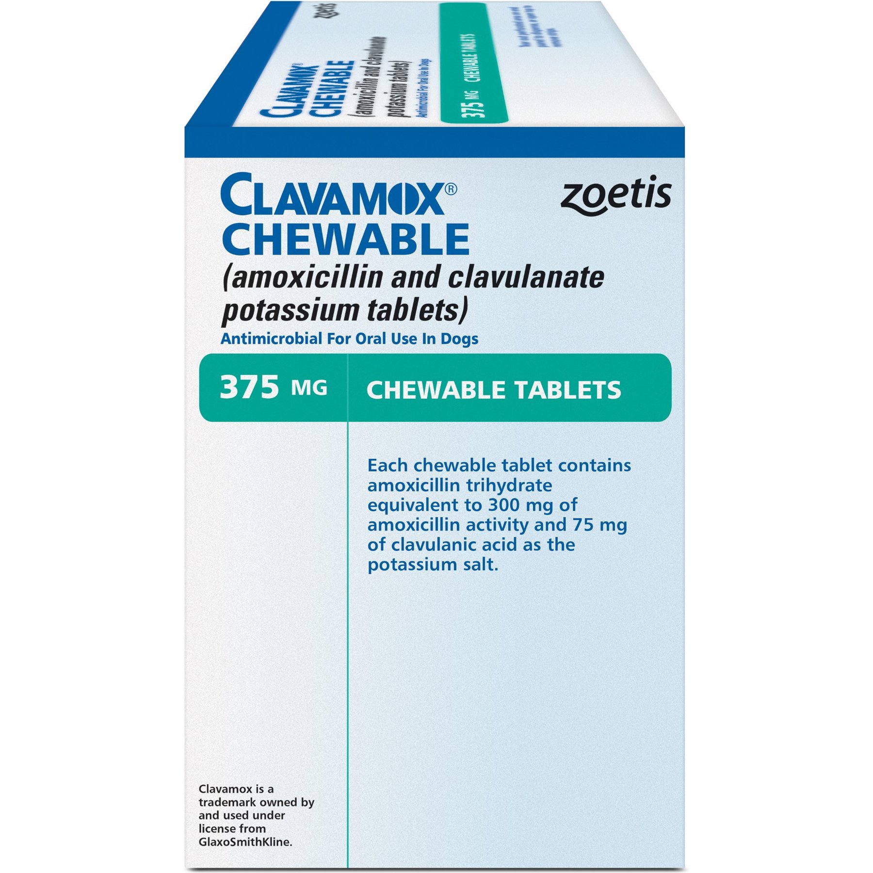 Clavamox (Amoxicillin / Clavulanate Potassium) Chewable Tablets for Dogs & Cats, 375-mg, 30 tablets