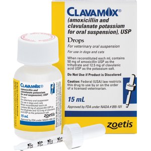 Clavamox (Amoxicillin / Clavulanate Potassium) Powder for Oral Suspension for Dogs & Cats, 62.5-mg/mL, 15-mL