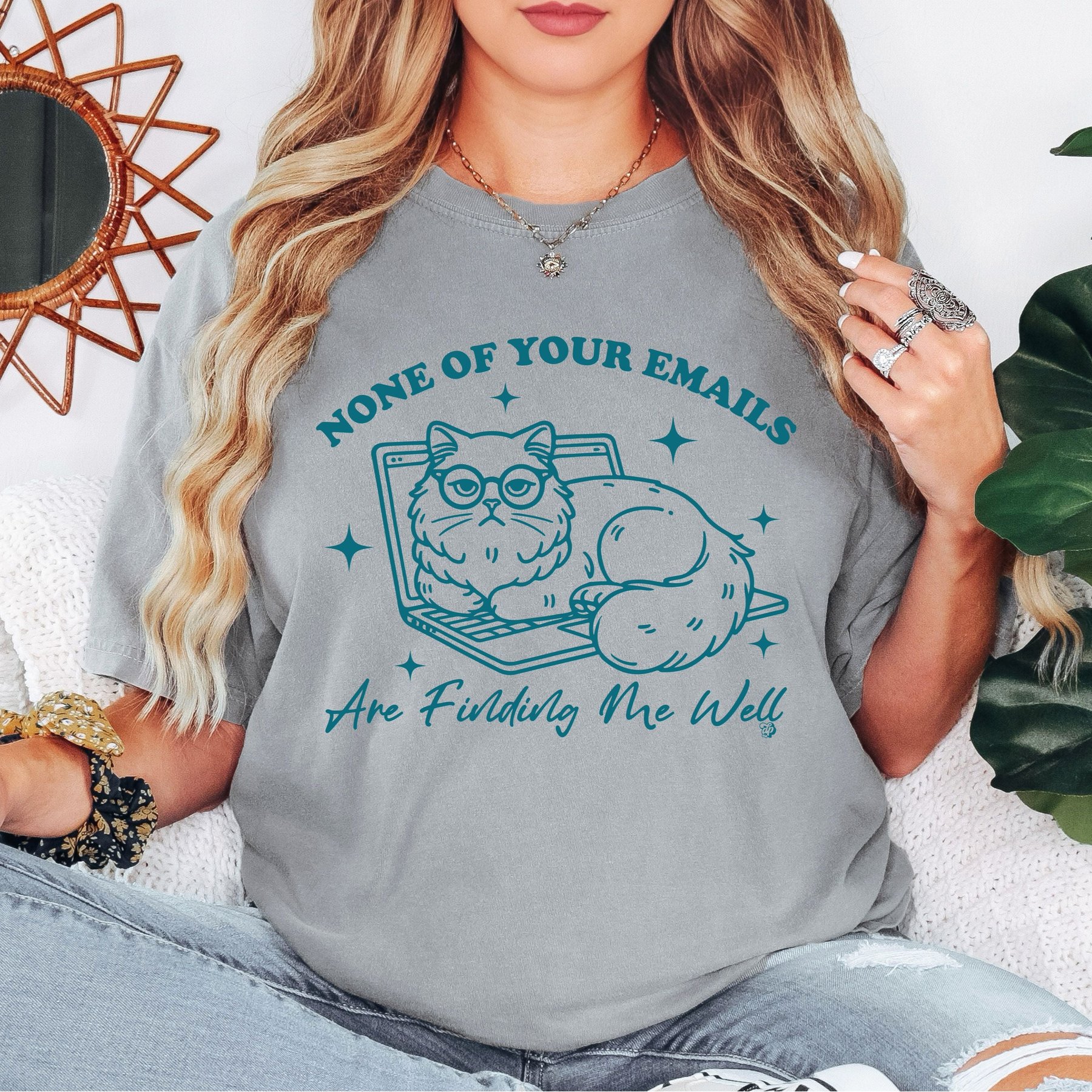 Dapper Paw None of Your Emails are Finding Me Well Sassy Cat Unisex Tee Shirt, Grey, XX-Large