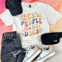 Dapper Paw Less People More Dogs Unisex Tee Shirt, Ivory, Small slide 1 of 2