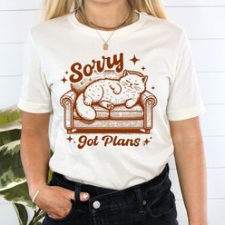 Dapper Paw Sorry, Got Plans Sassy Cat Unisex Cat Tee Shirt, Ivory, Small slide 1 of 2