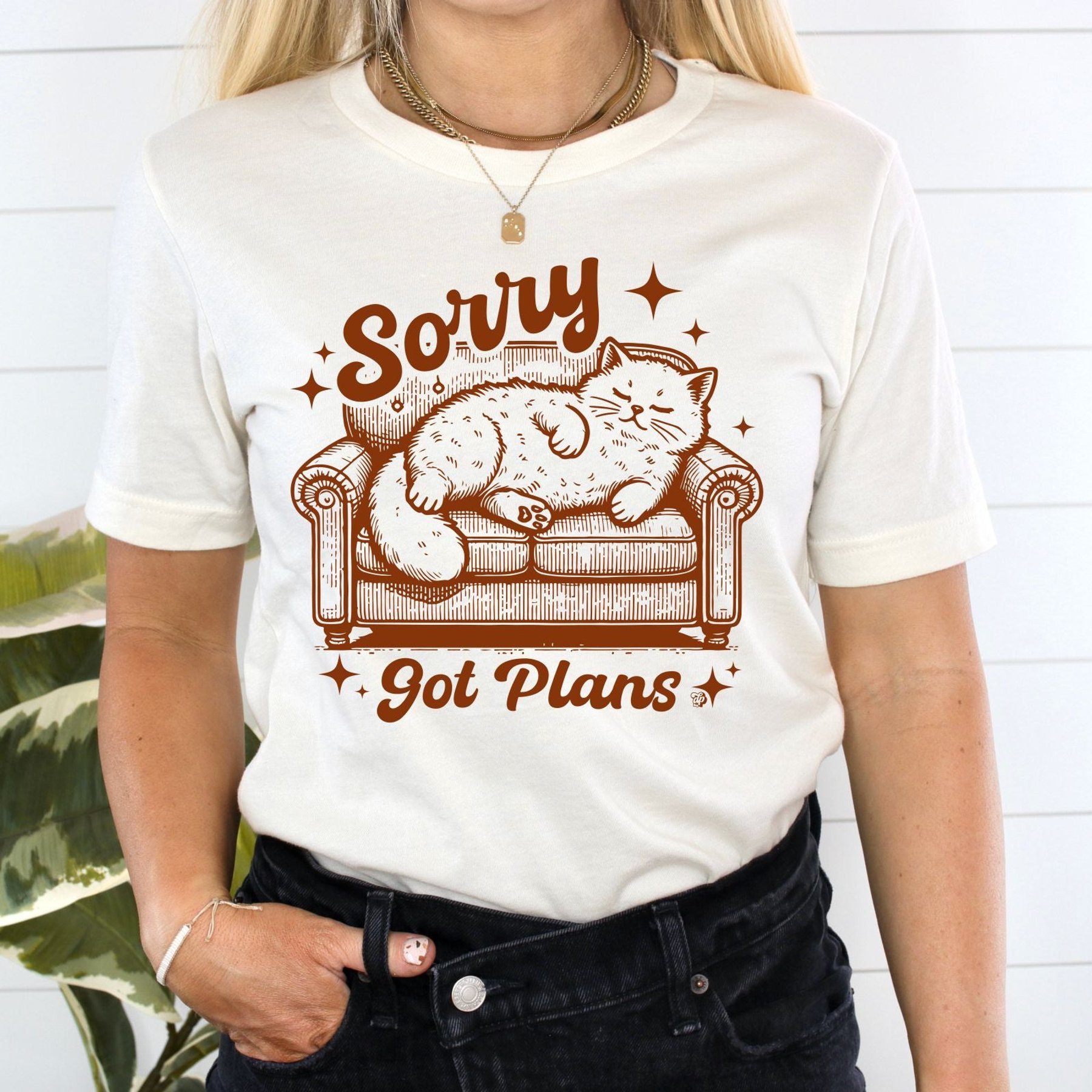 Dapper Paw Sorry, Got Plans Sassy Cat Unisex Cat Tee Shirt, Ivory, XX-Large