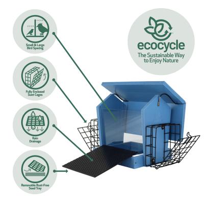 Show full view: EcoCycle Hopper Hangout Recycled Plastic Wild Bird Feeder with Suet, Blue, 4.2-lb slide 4 of 8