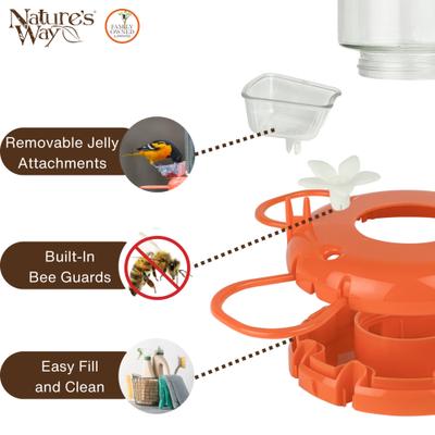 Show full view: Natures Way Bird Products Orange Blossom Oriole Feeder with Jelly Attachments, Orange, 30-oz slide 4 of 8
