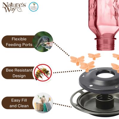 Show full view: Natures Way Bird Products Antique Rosewood Column Nectar Hummingbird Gravity Feeder with Ant Moat, 23-oz slide 4 of 8