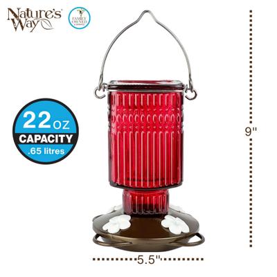 Show full view: Natures Way Bird Products Antique Crimson Carnation Nectar Hummingbird Gravity Feeder, Red, 22-oz slide 2 of 8