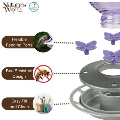 Show full view: Natures Way Bird Products Antique Nectar Hummingbird Gravity Feeder, Lilac Dreams, 29-oz slide 4 of 8